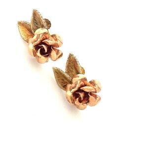 Vintage Krementz 14KT Gold Overlay Rose Flower Screw-back Earrings